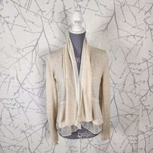 Angel of the North Wool Blend Chiffon Hem Open Front Cardigan